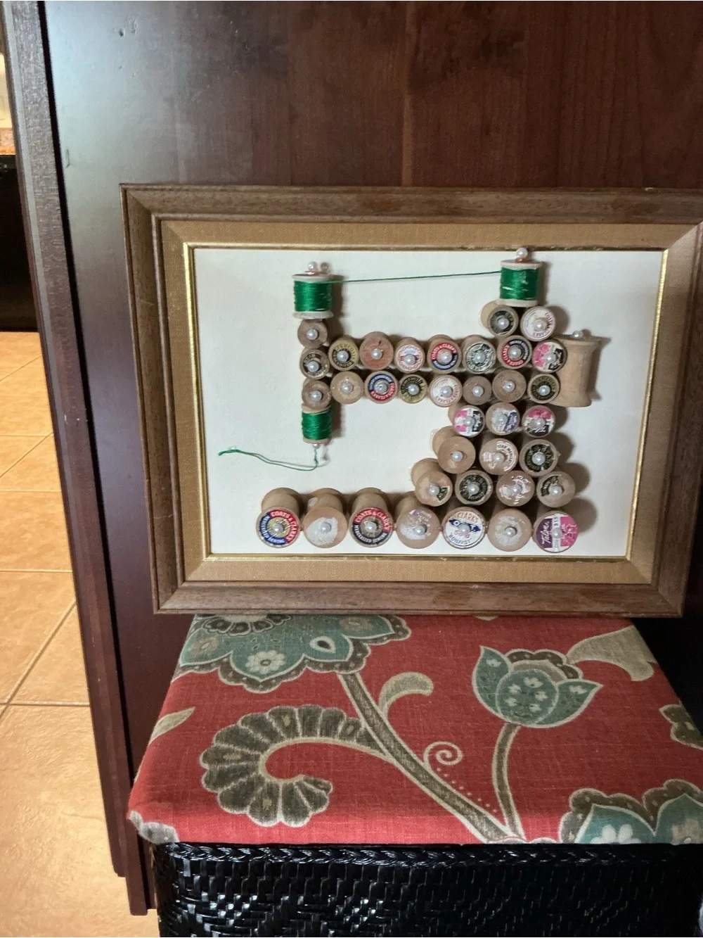 Vintage wood spool wall decor